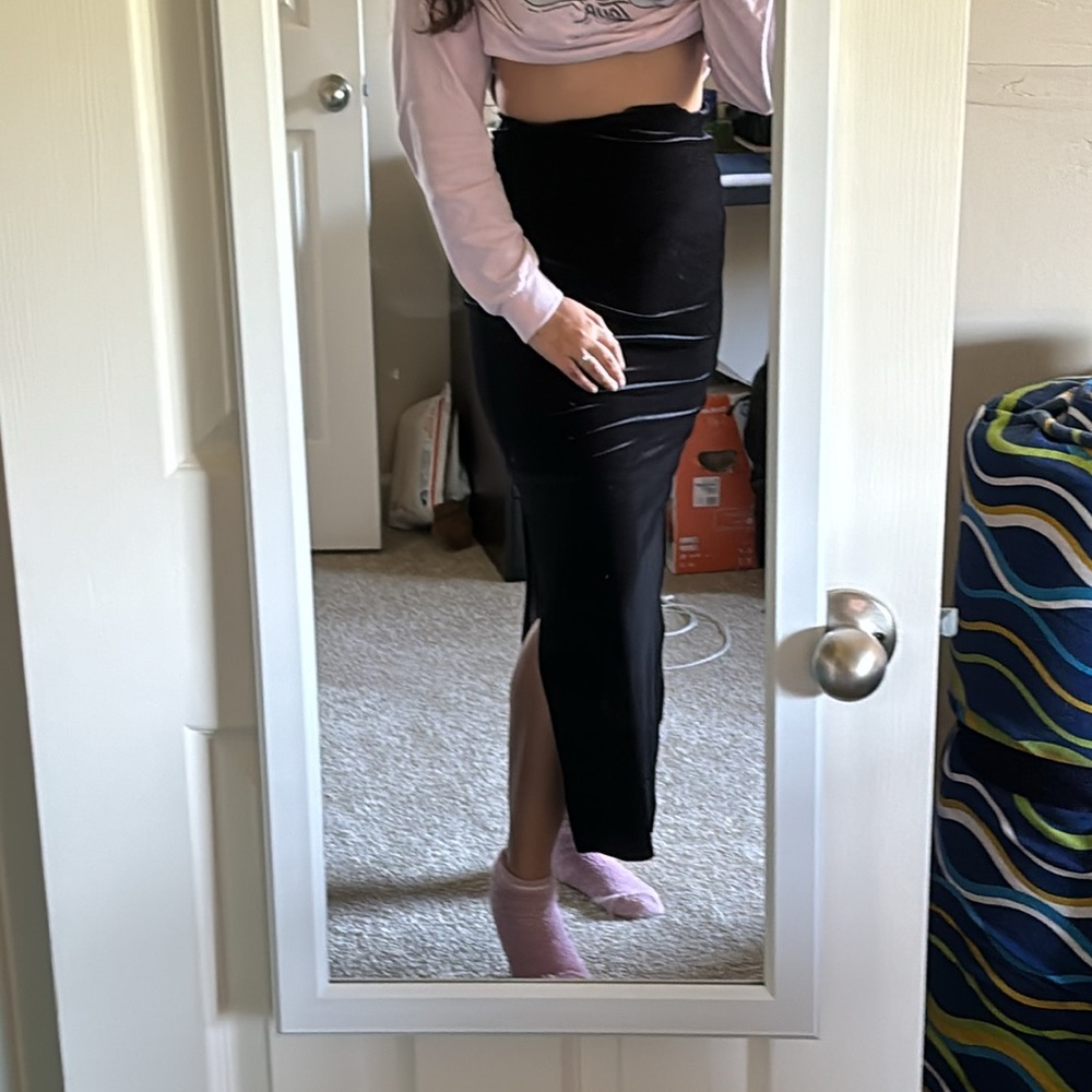 Black long velvet skirt with slits on each side